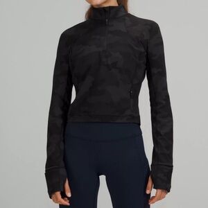 Lululemon It’s Rulu Run Cropped Half Zip Pullover in Camo Deep Coal Multi